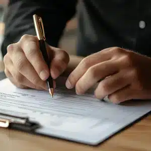 A man filling up a medical related form