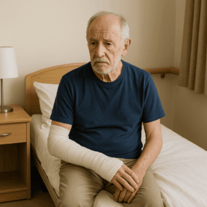 An old man with a fractured hand