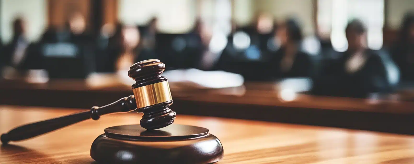 Gavel kept on a table in a court