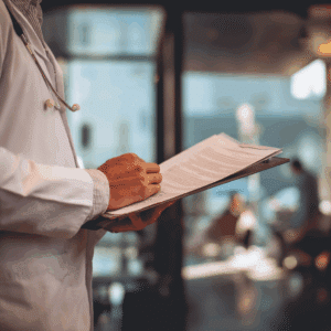 Doctor reviewing an Oklahoma car accident victim's report