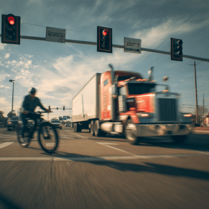 e-biker approaching a truck