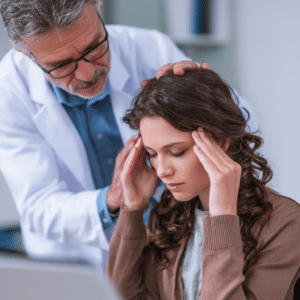 doctor examining a concussion patient in Tulsa