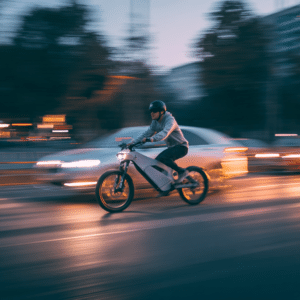 E-bike rider driving in car lane