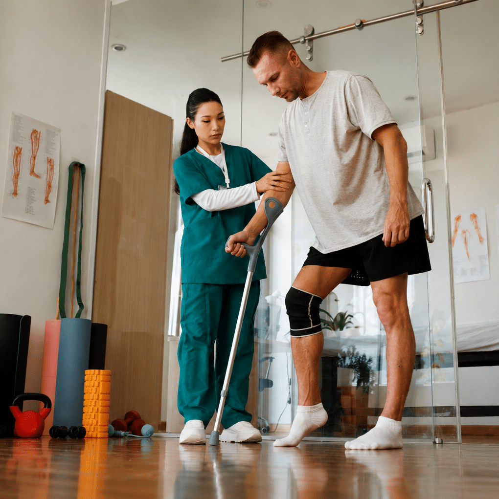 A man going through physical therapy