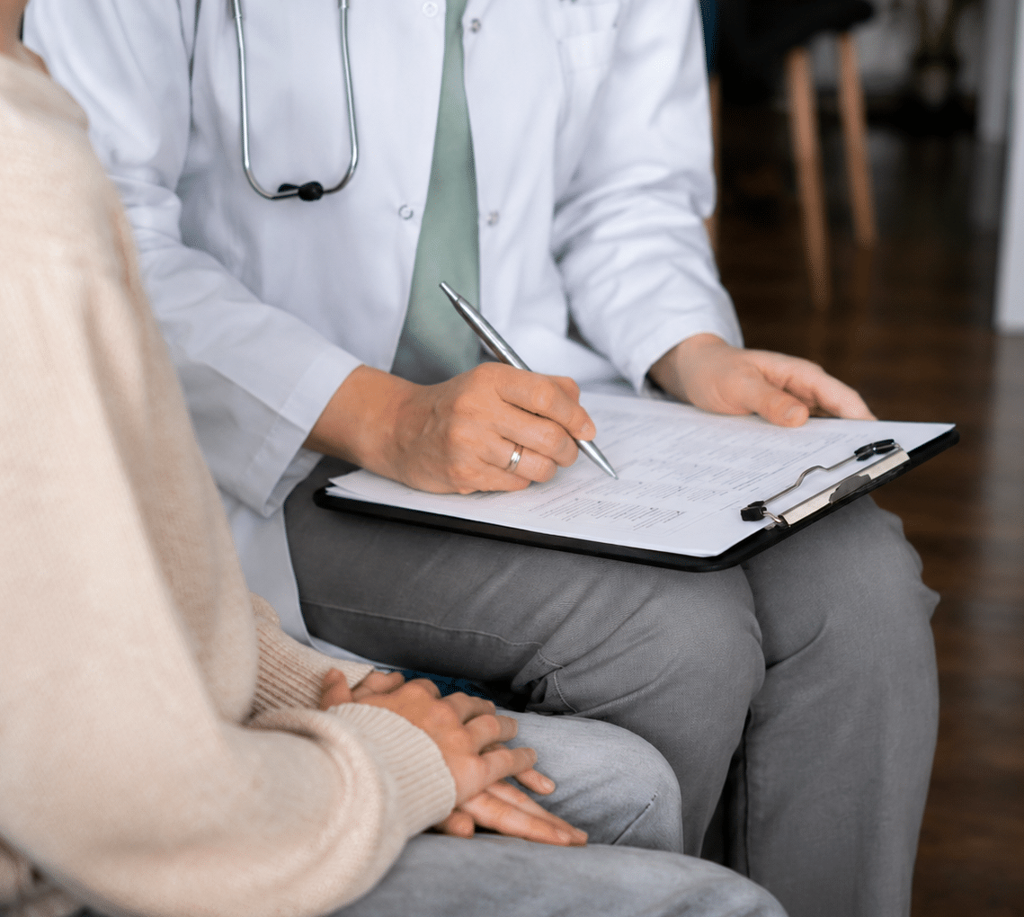 A woman undergoing a medical evaluation